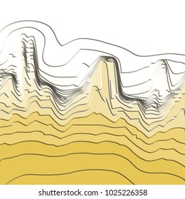 yellow abstract 3D wave pattern with color gradients and white upper border, vector illustration