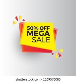 Yellow Abstract 50% Off Mega Sale Vector Illustration Banner Design - Vector