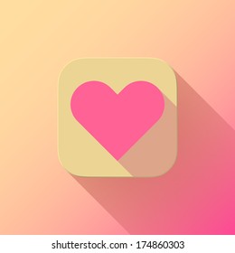 Yellow abstract app icon with pink Valentine's heart sign, button template with flat designed shadow and gradient background for web sites, user interfaces (UI) and applications (apps). Vector.