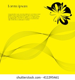 Yellow abstract background with asymmetrical butterfly and smooth lines