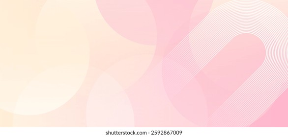 Yellow abstract background with blue glowing diagonal rounded lines. Minimalist banner background, pastel colorful, pink and yellow gradations. Circle effect style geometric, abstract background