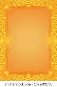 Yellow Abstract background certificate with sunset motive.
 Decorative grey background with abstract stylized sun motive. Useful for certificate. Vector available.