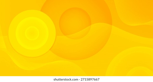 fundo abstrato amarelo com formas de círculo e linha ondulada. ilustração vetorial