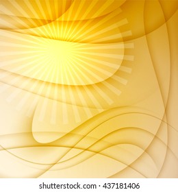 Yellow abstract background with curves lines. Vector illustration.