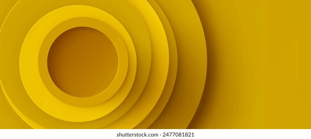 Yellow abstract background decorated with circular layers. Vector realistic illustration of color business presentation backdrop with round papercut design elements, modern minimalist wallpaper