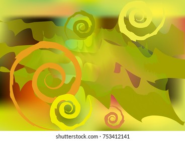 Yellow abstract background with decorative twisted elements. Vector illustration.