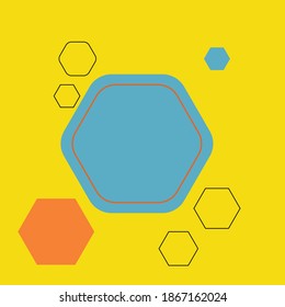 Yellow abstract background design with various hexagon motifs.