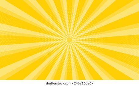 Yellow abstract background with light of sunburst. yellow starburst with halftone. sun ray retro background with flash