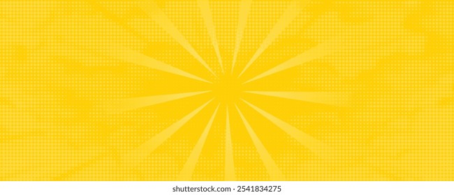Yellow abstract background with light of sunburst. yellow starburst with halftone.