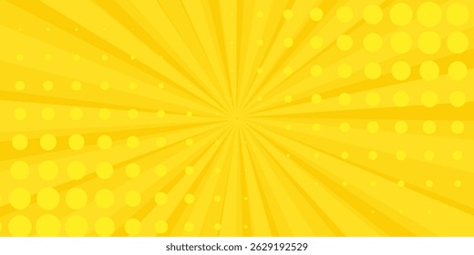 Yellow abstract background with light of sunburst. yellow starburst with halftone. sun ray retro background