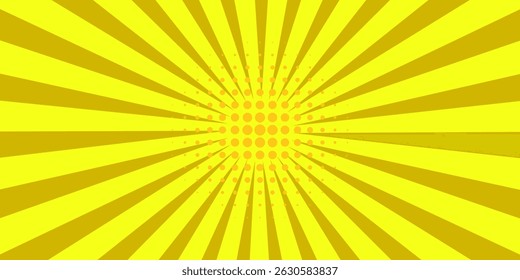 Yellow abstract background with light of sunburst. yellow starburst with halftone. sun ray retro background with flash