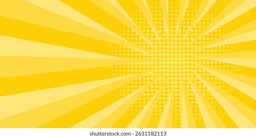 Yellow abstract background with light of sunburst. yellow starburst with halftone. sun ray retro background with flash vector