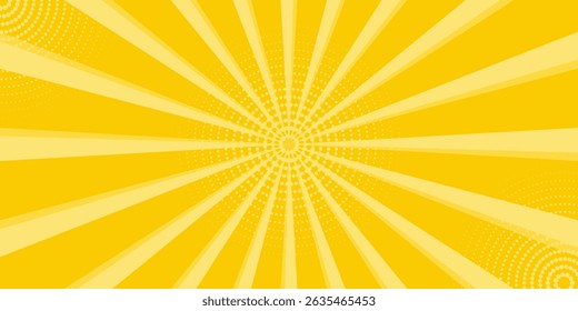 Yellow abstract background with light of sunburst. yellow starburst with halftone. sun ray retro background with flash