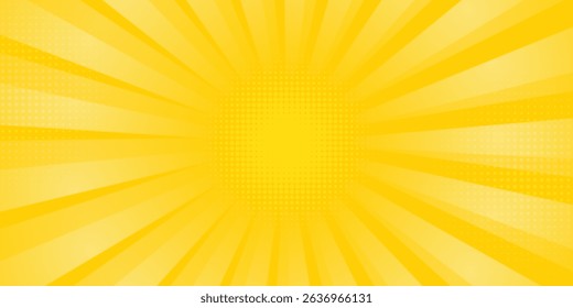 Fundo abstrato amarelo com luz de sunburst. amarelo starburst com meio-tom. raio solar fundo retro com flash