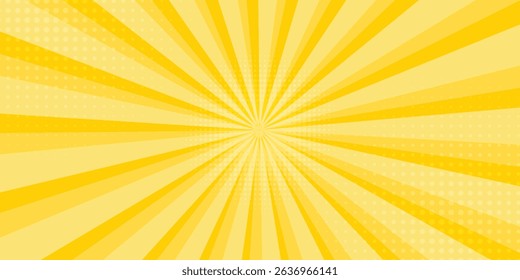 Yellow abstract background with light of sunburst. yellow starburst with halftone. sun ray retro background with flash