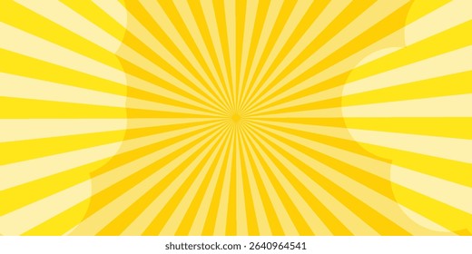 Yellow abstract background with light of sunburst. yellow starburst with halftone. sun ray retro background with flash
