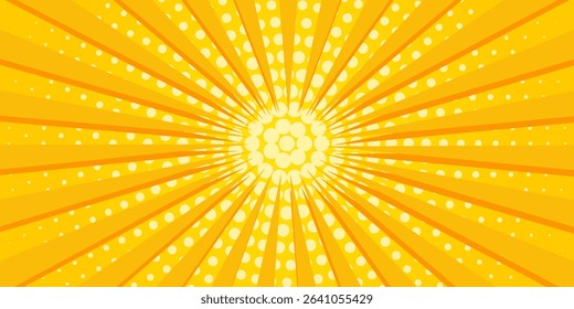 Yellow abstract background with light of sunburst. yellow starburst with halftone. sun ray retro background with flash. Eps10