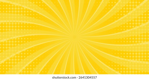 Yellow abstract background with light of sunburst. yellow starburst with halftone. sun ray retro background with flash