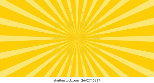 Fundo abstrato amarelo com luz de sunburst. amarelo starburst com meio-tom. raio solar fundo retro com flash
