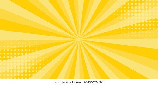 Yellow abstract background with light of sunburst. yellow starburst with halftone. sun ray retro background with flash