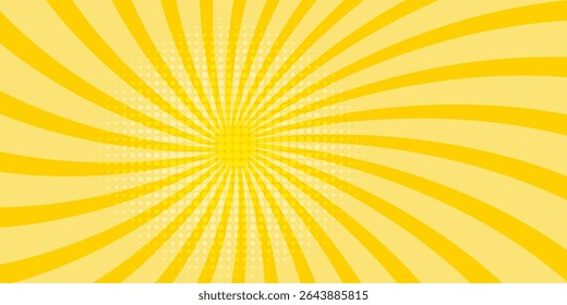Yellow abstract background with light of sunburst. yellow starburst with halftone. sun ray retro background with flash eps 10.
