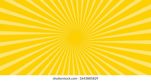 Yellow abstract background with light of sunburst. yellow starburst with halftone. sun ray retro background with flash