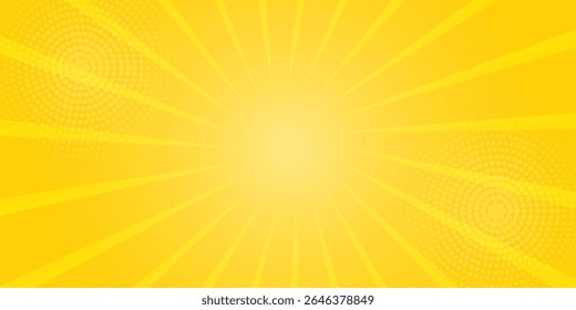 Fondo abstracto amarillo con la luz de la explosión de sol. estelada amarilla con medio tono. 