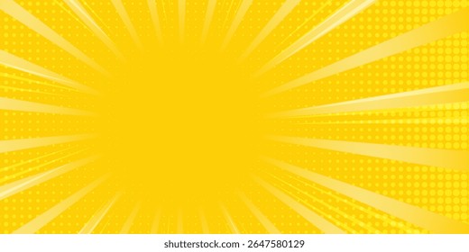 Fondo abstracto amarillo con la luz de la explosión del sol. estelada amarilla con el semitono. fondo retro del rayo del sol con el flash