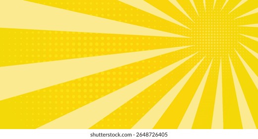 Yellow abstract background with light of sunburst. yellow starburst with halftone. sun ray retro background with flash