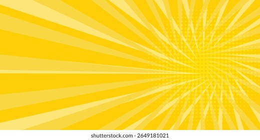 Yellow abstract background with light of sunburst. yellow starburst with halftone. sun ray retro background with flash vector