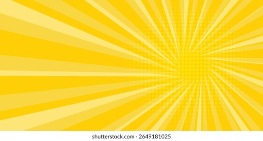 Yellow abstract background with light of sunburst. yellow starburst with halftone. sun ray retro background with flash vector