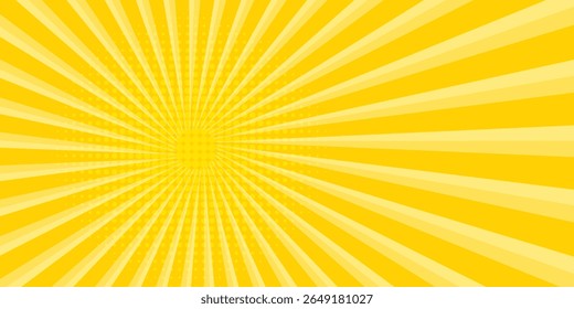 Fundo abstrato amarelo com luz de sunburst. amarelo starburst com meio-tom. raio solar fundo retro com flash