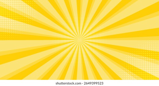 Yellow abstract background with light of sunburst. yellow starburst with halftone. sun ray retro background with flash
