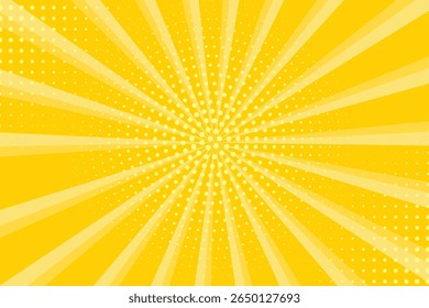 Yellow abstract background with light of sunburst. yellow starburst with halftone. sun ray retro background with flash. vector