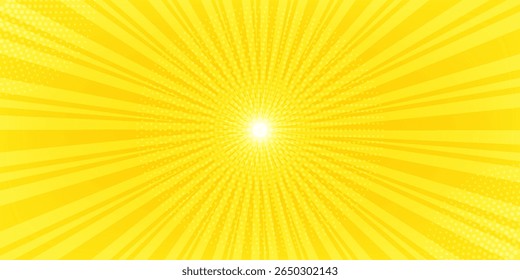 Gelber abstrakter Hintergrund mit Licht von Sonnenaufgang. gelber Stern mit Halbton. Sonnenstrahl Retro-Hintergrund mit Blitz