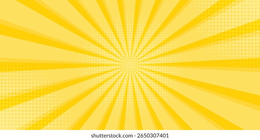 Gelber abstrakter Hintergrund mit Licht von Sonnenaufgang. gelber Stern mit Halbton. Sonnenstrahl Retro-Hintergrund mit Blitz
