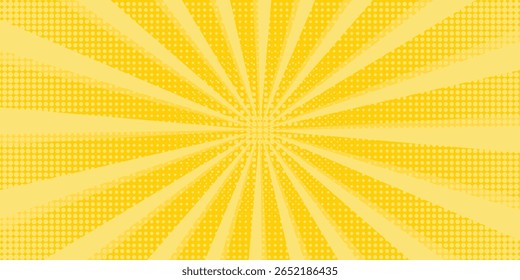 Gelber abstrakter Hintergrund mit Licht von Sonnenaufgang. gelber Stern mit Halbton. Sonnenstrahl Retro-Hintergrund mit Blitz