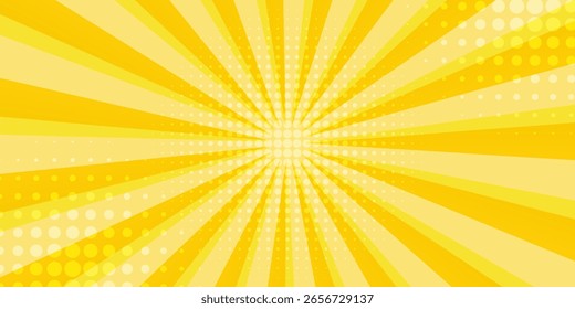 Fundo abstrato amarelo com luz de sunburst. amarelo starburst com meio-tom. raio solar fundo retro com flash