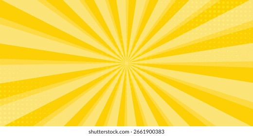 Fondo abstracto amarillo con la luz de la explosión del sol. estelada amarilla con el semitono. fondo retro del rayo del sol con el flash