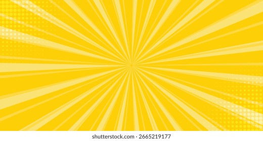 Fondo abstracto amarillo con la luz de la explosión del sol. estelada amarilla con el semitono. fondo retro del rayo del sol con el flash	
