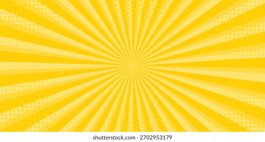 Fondo abstracto amarillo con la luz de la explosión del sol. estelada amarilla con el semitono. fondo retro del rayo del sol con el flash