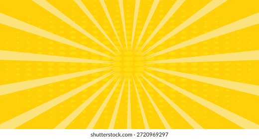 Fondo abstracto amarillo con la luz de la explosión del sol. estelada amarilla con el semitono. fondo retro del rayo del sol con el flash