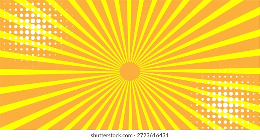 Fondo abstracto amarillo con la luz de la explosión del sol. estelada amarilla con el semitono. fondo retro del rayo del sol con el flash