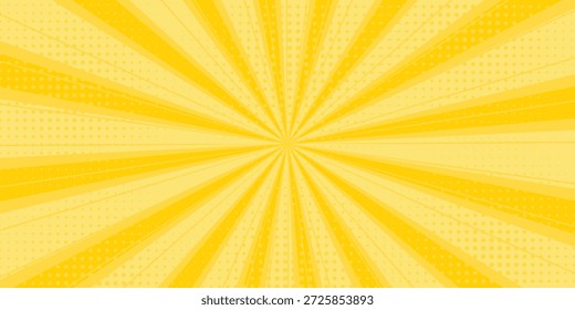 Fondo abstracto amarillo con la luz de la explosión del sol. estelada amarilla con el semitono. fondo retro del rayo del sol con el flash