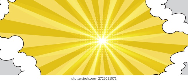 Fondo abstracto amarillo con la luz de la explosión del sol. estelada amarilla con el semitono. fondo retro del rayo del sol con el flash