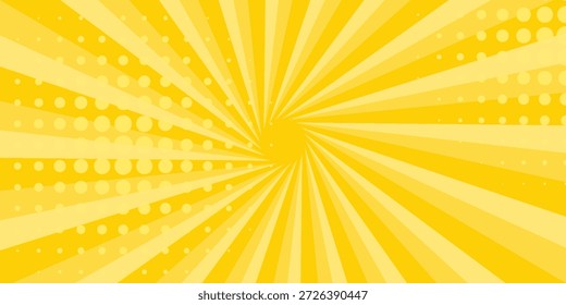 Fundo abstrato amarelo com luz de sunburst. amarelo starburst com meio-tom. raio solar fundo retro com flash