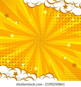 Yellow abstract background pop art background for poster or book in yellow color radial rays backdrop with halftone effect