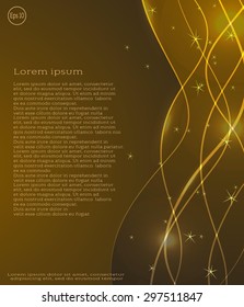 Yellow abstract background with sparkling magic waves and space for your text. Vector pattern for flyer, blank, card, banner, invitation, brochure cover design template.