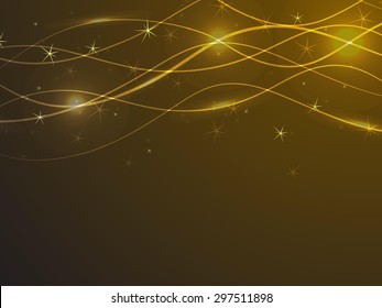 Yellow abstract background with sparkling magic waves.  Vector pattern for flyer, blank, card, banner, invitation, brochure cover design template.