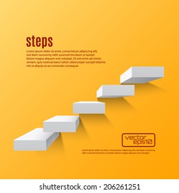 Yellow abstract background with white 3d stairs . Steps. Vector illustration